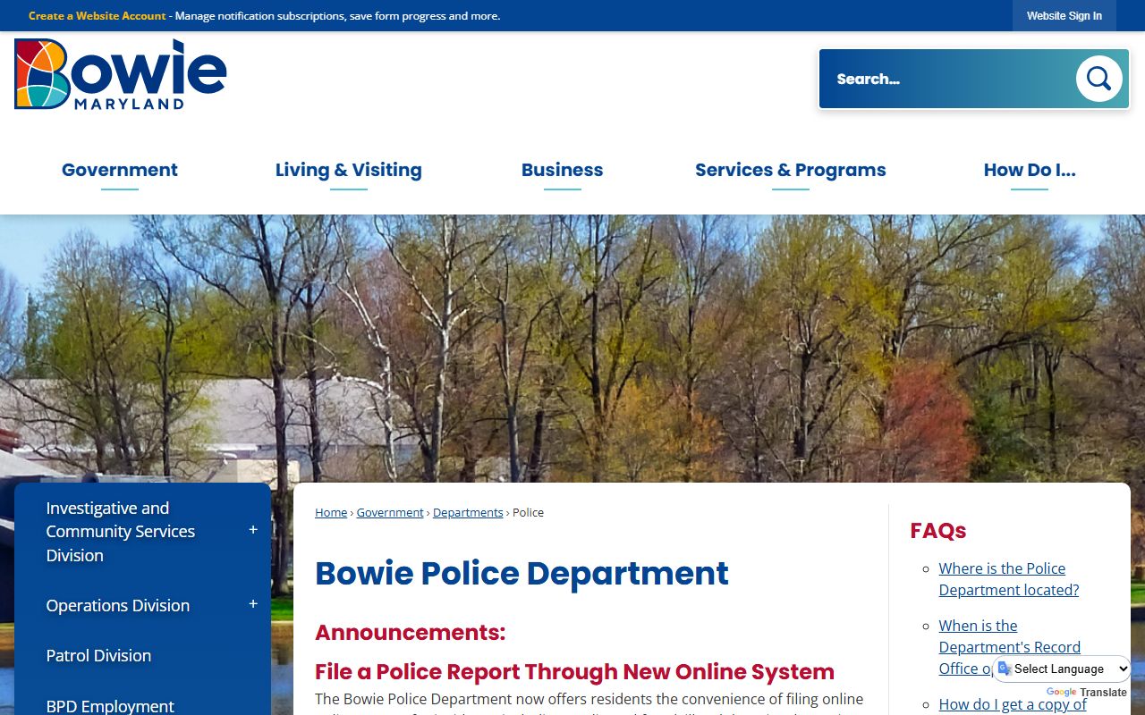 Bowie Police Department page relevant to Bowie DUI records