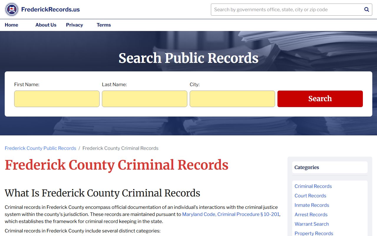 Frederick criminal records information for DUI case lookup
