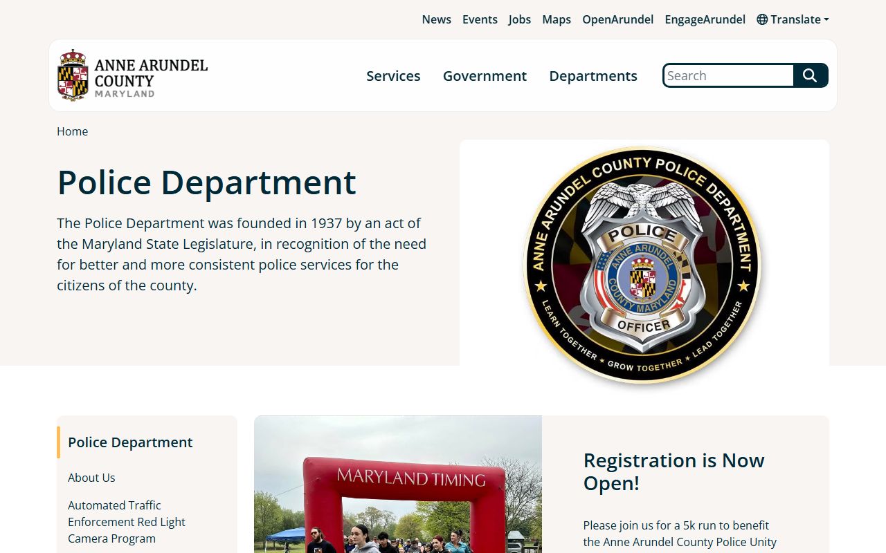 Anne Arundel County Police website for Glen Burnie DUI records