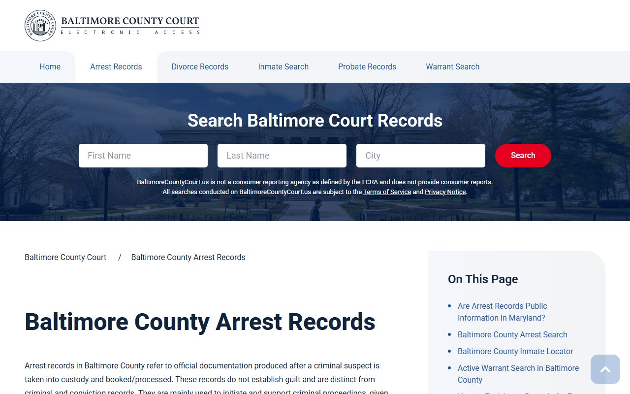 Baltimore County arrest records information for DUI records