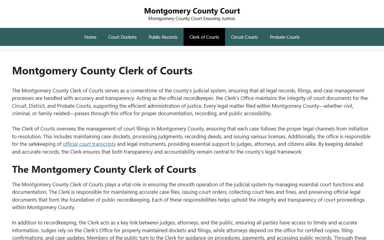Montgomery County clerk of courts page for requesting DUI records