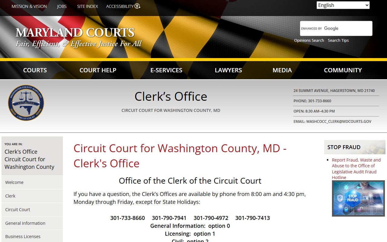 Washington County Circuit Court clerk page for DUI records