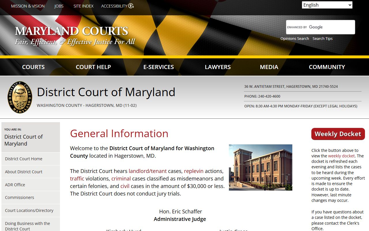 Washington County District Court directory for DUI records
