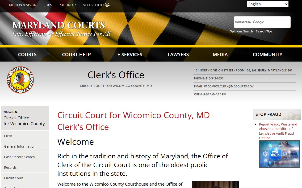 Wicomico County Circuit Court clerk page for DUI records