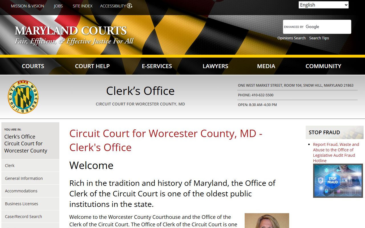 Worcester County Circuit Court clerk page for DUI records