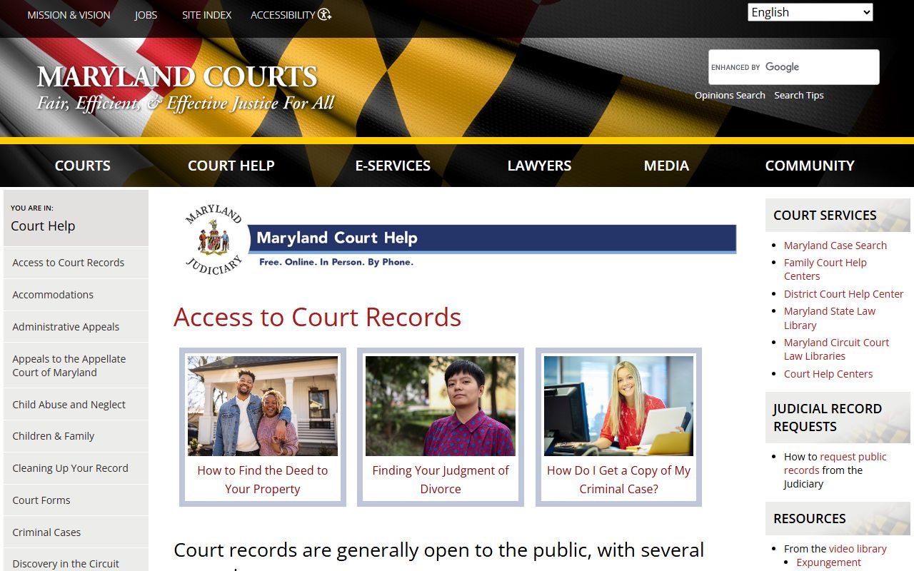 Maryland court records access information page for DUI filings