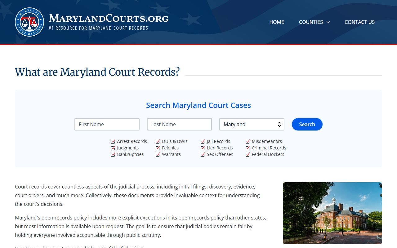 Maryland Courts portal connecting to DUI record resources statewide